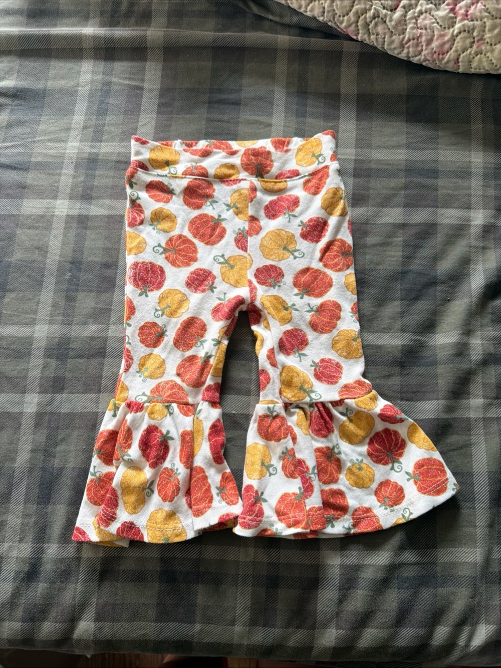 Girls' Pumpkin Print Ruffled Flare Pants - White/Orange/Yellow 9M